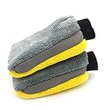 DABOLUO Autowäsche Handschuhe feiner plüsch wasserdichte Koralle samt Handschuhe Auto waschen Dicke wischtuch multifunktions Auto Waschmaschine 26 * 17 cm BBGSFDC (Color : Yellow)
