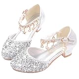YOGLY Mädchen Prinzessin Schuhe Glitzer Sandalen Flamenco Schuhe Kinder Partei Ballerina Kristall Schuhe Hochzeitsschuhe Karneval Verkleidung Party Kostümschuhe EU29