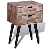 Nachttisch mit 2 Schubladen aus recyceltem Teakholz + Gesamtgröße: 42 x 31 x 60 cm (L x B x H)