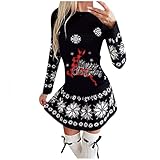 Fauean Damen Weihnachtspullover Kleid Sexy Weihnachtskleid Langarm Party Kleider Rundhals Strickkleid Langer Pulloverkleid Pullikleid Wickelkleid Weihnachten Blusenkleider Weihnachts Kostü