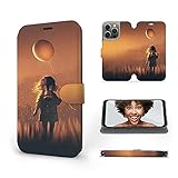 Mobiwear | Slim FLIP Case | Kompatibel mit Apple iPhone 13 Pro, Made in EU handyhülle, Premium Schutzhülle, Transparent TPU Silicon, Book Style Hülle, Tasche - Das Mädchen mit der Mask