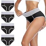 wirarpa Unterhosen Damen Unterwäsche Baumwolle Taillenslip Hohe Taille Slips Schwarz 4er Pack Größe L