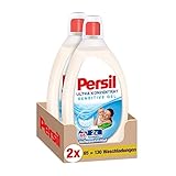 Persil Ultra Konzentrat Sensitive Gel Waschmittel (2 x 65 WL), hochkonzentriertes Sensitive Waschmittel in kleinerer Flasche für weniger Plastik, dermatologisch g