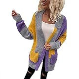 Herbst Und Winter Casual Fashion Damen V-Ausschnitt Nachahmung Nerz Pelz UnregelmäßIge Quadratische NäHte Hit Farbe LangäRmelige Tasche Strickpullover Lose No Button Cardigan Pullover Mantel Top D