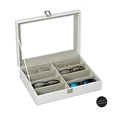 Relaxdays Brillenbox für 8 Brillen, Aufbewahrung Sonnenbrillen, HBT 8,5 x 33,5 x 24,5 cm, Kunstleder Brillenkoffer, weiß