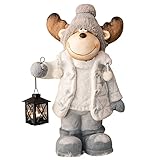 Weihnachtsdeko Elch 48cm Weihnachtsdeko aussen Figuren mit Laterne Weihnachtsfiguren für außen beleuchtete Weihnachtsdeko aussen XXL Dekofiguren Weihnachten Dekofigur Wohnzimmer Garten R