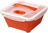 Rotho Micro Complete Mikrowellen-Lunchbox mit Deckel, Innentray und Besteck, Kunststoff (PP) BPA-frei, rot/weiss, 1,7l (19,3 x 19,3 x 10,9 cm)