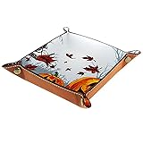 Valet Tray, PU Leder Taschenleerer Schlüssel Geldbörsen Faltbare Ordentlich Leder Tablett Organizer für Handy Uhren Schmuck Halloween Ahorn-Wald-Kürb