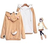 Damen Muco Shiba Inu Thema Hoodies Cute Sweatshirt mit Ohren Kapuze Plüsch Mantel Cartoon Anime Sweatshirts Pyjama Top (XL)