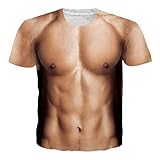 chicolife Herrenhemd Unisex 3D Kurzarm Bedruckte Muskeln Sommer Casual T-Shirts Herren Rundhals-T-Shirts für Erwachsene für Damen XXL
