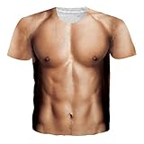 chicolife Herrenhemd Unisex 3D Kurzarm Bedruckte Muskeln Sommer Casual T-Shirts Herren Rundhals-T-Shirts für Erwachsene für Damen XXL