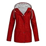 Lomelomme Damen Streifen Windbreaker Lang Große Größen Regenjacke mit Kapuze Wasserdicht Atmungsaktiv Regenparka Winddicht Regenmantel Outdoorjacken Sportjack