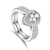 AmDxD Damenring Silber S925 Silber, Ringe mit Zirkonia Tropfen Stein Ring Set, Frauen Schmuck Geschenk für Valentinstag Verlobung Geburtstags Weihnachten, Weißgold, Damen Schmuck, Gr.52 (16.6)