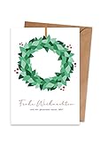 Weihnachtskarten mit Umschlag (15er Set) Kranz – hochwertige moderne Klappkarten & Umschläge (Kraftpapier) – partielle Glanzlack-Veredelung – einzigartiges Desig