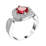 Epinki Ehe Ringen, Ring Damen Simple Zirkonia Rot, Versilbert Ringe Pärchen Schmuck Geburtstag Geschenke für Frauen/Mutter, Silber, Gr.62 (19.7)