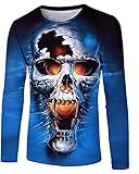 T-Shirt Herren Slim Fit Rundhals 3D Persönlichkeit Drucken Shirt Herren Trend Mode Langarmshirt Herren Komfortabel Sanft Schick Pullovers Herren Frühling Herbst Base Shirt H