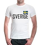 buXsbaum Herren T-Shirt Schweden | Sverige Sweden Suede Suecia Europa | Ländershirt Fanshirt | L, Weiß