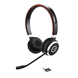 Jabra Evolve 65 Wireless Stereo On-Ear Headset - Microsoft zertifizierte Kopfhörer mit langer Akkulaufzeit - USB Bluetooth Adapter - Schw