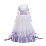 IWEMEK Mädchen Eiskönigin 2 Kostüm ELSA Kleid Schneekönigin Prinzessinkleid Schneeflocke TüllKleid Weihnachten Karneval Fasching Verkleidung Geburtstag Partykleid Kinder B-Violett 7-8 J