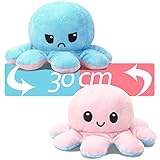 AYCA Oktopus Plüsch Wenden XXL groß 30 cm, Riesen Stimmung Oktopus Kuscheltier für Mädchen/Jungen.Octopus Plüschtier XXL geeignet als Geschenk zum Geburtstag, Weihnachten usw.(Blau+Rosa, 30cm)