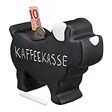 Relaxdays Spardose, Hund, Keramik mit Tafellack, mit Kreide, Sparschwein zum Beschriften, HBT: 17 x 8,5 x 20 cm, schwarz, 10035406