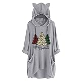 WANGTIANXUE Weihnachtspullover Damen Female Mädchen Süße, Damen Kawaii Katzenohren Hoodie Ohne Ugly Christmas Sweater Lang Oversized Hoodies Pullover Xmas Sweatshirt mit Weihnachtsbaum M