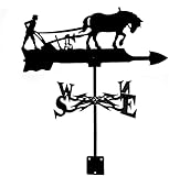 Wetterhahn aus Edelstahl Alpaka Adler Fisch Pferd Ackerland Wetterfahne Messwerkzeug Windrichtungsanzeiger Wetterfahne mit Halterung, 35 x 50 cm,Horse F