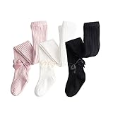 Dsaren 3er Kinder Strumpfhosen Mädchen Baumwolle Strickstrumpfhose Süß Socken Leggings (weiß, schwarz, pink, L (2-3 Jahre))