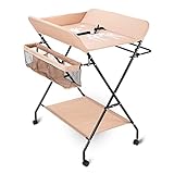 Lkkkk Tragbarer Wickeltisch, zusammenklappbar mit Rädern, Sicherheitsgurt-Aufbewahrungsgestell und Tasche für Neugeborene und Kleink
