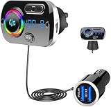 Bluetooth 5.0 FM Transmitter, SONRU Auto Bluetooth Radio Transmitter Freisprecheinrichtung KFZ Audio Adapter MP3 Player mit QC3.0 USB Auto Ladegerät, Unterstützungs TF Karten AUX Ausgang, 7 Farb