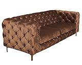 LC Home 3er Sofa Chesterfield Kingdom Dreisitzer Samt braun grau 212x94x77