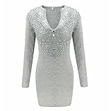 ZLYPSW Damen Herbst Winter Warm Spitze Diamant Langarm Minikleid Cocktail Party Basic Bodycon Kleid (Farbe: wie abgebildet, Größe: M-Code)