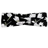 ABAKUHAUS Magnolie Halstuch Bandana Kopftuch, Hand gezeichnete Land Blumen blühen Natur auf dunklem Hintergrund, Elastisch und Angenehme alltags accessories, Grün Schwarzw