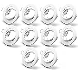 OPPER 10x GU10 Einbaurahmen 68mm lochdurchmesser inkl. GU10 Fassung,LED Einbaustrahler für LED/Halogen Leuchtmittel,Rund weiß Schwenkbar Deckenspot,IP23,Ø90