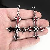 SPACELQ Rote blutige invertierte Kreuz Anhänger Ohrringe Vintage Gothic Kreuz Anhänger Ohrringe Teufel Luzifer Satan Satanic Schmuck