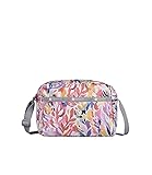 LeSportsac Botanical Burst Daniella Umhängetasche, Stil 2434 / Farbe F972, abstrakter Aquarell-Stil mit Blumenmuster, kunstvoll arrangiert in lebendigen tropischen Farbtönen von Lila, Rosa, Blau, Gelb