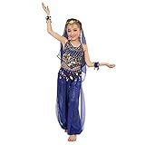 Bauchtanz Outfit Kostüm Indien Dance Kleidung Top + Hose Piebo Fasching Mädchen Kostüm Chiffon Tüll Kleid Ägypten Bauchtänzerin Pailletten Karneval, kein Schleier dabei,