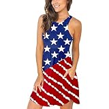 Partykleid Frauen ärmellos Kleid mit Schulterfreien Casual Kurze Partykleider Strandkleider für Damen Schultern Kleider Sonojie Sommerkleid Damen Mode Rundhals Mischfarbe Drucken Tank