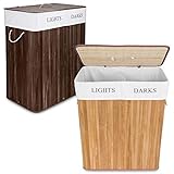 GOODS+GADGETS Wäschekorb aus Bambus, 100 L Wäschesammler Wäschebox 2 Fächer, Wäschesortierer mit Wäschesack herausnehmbar, rechteckige Wäschebox 63x52x32cm; N