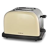 Klarstein BT-318 Toaster - 2-Scheiben-Toaster, Doppelschlitz-Toaster, 50er Retro Design, 1000 Watt, Auftau- / Aufwärm- / Bagel-Funktion, Edelstahl, 6-stufig einstellbarer Bräunungsgrad,