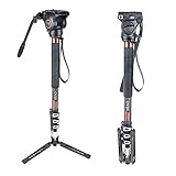 Cayer CF34DVH4 Professionelles Video-Einbeinstativ 71'Carbonfaser-Einbeinstativ mit Schwenk-Neige-Fluidkopf und 3-Bein-Stativfuß für DSLR-Videokameras-Camcorder sowie 1 zusätzliche Gleitp