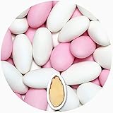 EinsSein® 1 Kg Hochzeitsmandeln Gracile MIX weiss & rosa MATT ca 64 Gastgeschenke Hochzeit Taufmandeln Zuckermandeln Bonboniere Bonbons Koufeta Confetti Taufe Konfirmation organzasäckchen schok