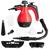 GOPLUS Mehrzweck Dampfreiniger, Handdampfreiniger mit 350 ml Wassertank, 3 Bar, 1050 W, 3-5min Aufheizzeit, mit 9 Zubehörteilen für Fleckenentfernung von Teppich Vorhang Autositz Küche (Rot)