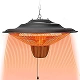 GFDGDS Halogen-Heizstrahler Für Den Innen- Und Außenbereich, 2000 W Industrie-Heizstrahler Zum Aufhängen, Decken-Heizstrahler, Mit Verstellbarer Hakenkette Schwarzer Aluminiumrahmenheizer (Color : A)