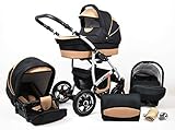 Kinderwagen Largo,3 in 1 -Set Wanne Buggy Babyschale Autositz mit Zubehör Black C