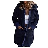 BUZHIDAO Fleecejacke Damen Lang Winterjacke mit Revers Knöpfen Tasche Kuschel Fleece Jacke Winter Mantel Parka Wintermantel Plüschjacke Teddyjacke Übergangsjack