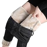 joyvio Damen Hosen Warme Denim Hose Winter Fleece Thermische Jeans Jeggings Hohe Taille Dickes Futter Schlanke Reißverschlusstaschen Knöpfe Bequeme Chic Damen Denim Hosen Warme J