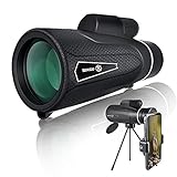 Monokular Teleskop 12x50 SIXGO HD Zoom Monokular Starscope Fernrohr Mit Smartphone Halter Stativ Wasserdichtes Monokular FMC BAK4 für Vogelbeobachtung Konzert Klettern Fußballspiel Reisen (Schwarz)