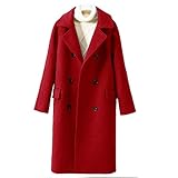 QFWCJ Herbst Winter Neue Frauen Gerade Slim Dünn Zweireiher Wollmantel Weiblich Lange Dicke Smog Blau Wolljacke Outwear (Farbe: Rot, Größe: XXXL)