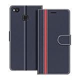 COODIO Handyhülle für Huawei P9 Lite Handy Hülle, Huawei P9 Lite Hülle Leder Handytasche für Huawei P9 Lite Klapphülle Tasche, Dunkel Blau/R